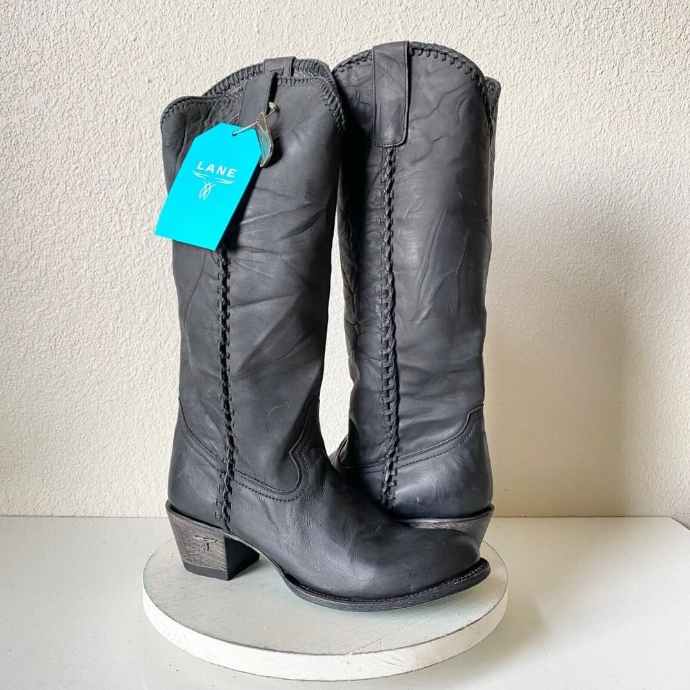 NEW Lane PLAIN JANE Cowboy Boots Ladies Size 9 Black Round Toe Western Festival